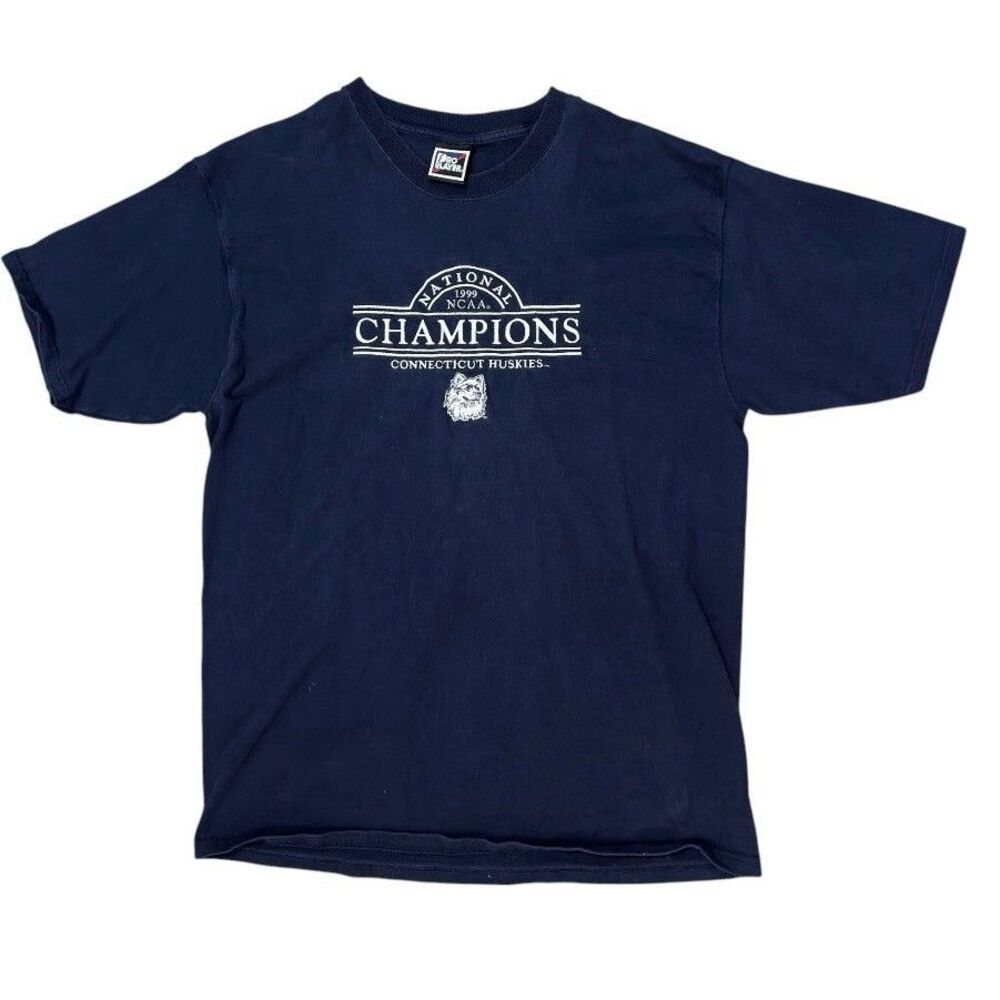Vintage 90s UConn Huskies T Shirt National Champions 1999 XL NCAA Pro Player
